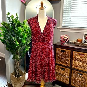 French Connection Drk Orange & Black Print Sleeveless Deep V Neck Dress